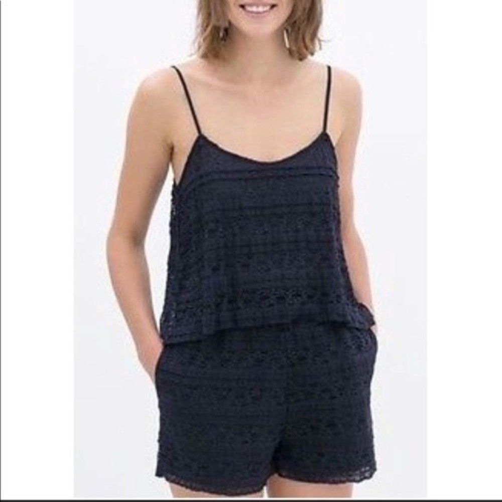 Zara Navy Lace Strappy Romper - Picture 2 of 9